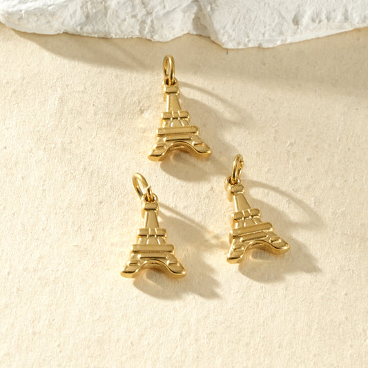 Lot de 3 pendentifs dorés Tour Eiffel minimalistes bombés