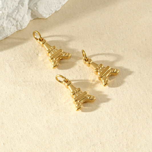 Lot de 3 pendentifs dorés Tour Eiffel minimalistes bombés