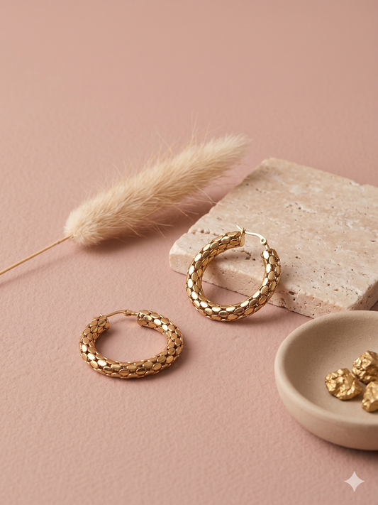 Boucles d’oreilles créoles dorées texturées