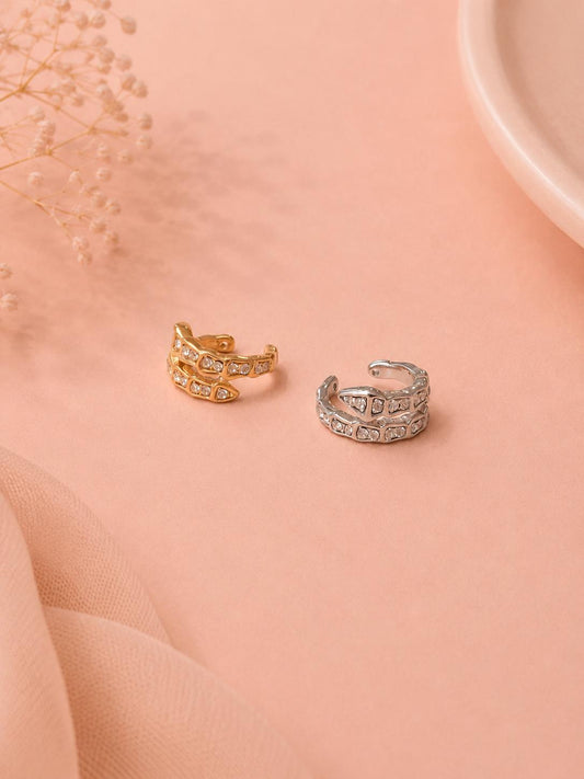 Bague d'oreille earcuff double rang sertie