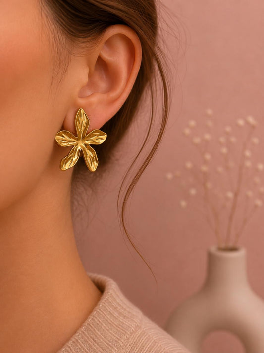 Boucles d'oreilles à clip fleur nervurée large