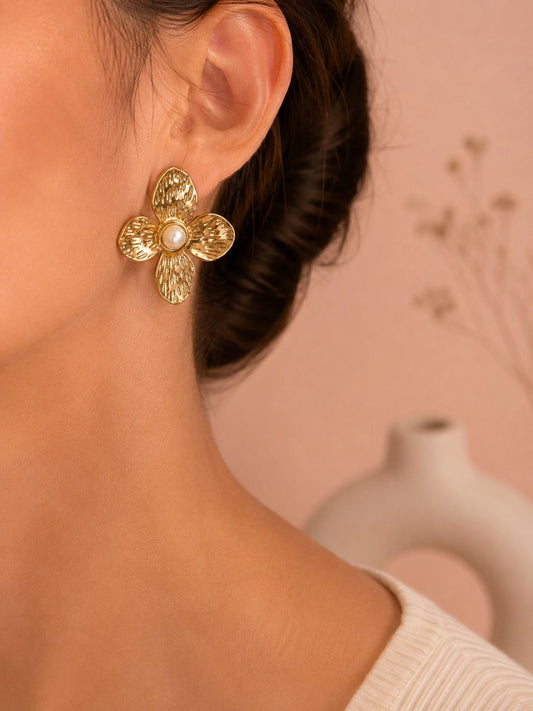 Boucles d'oreilles à clip fleur perle