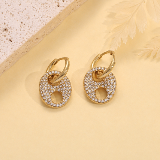 Boucles d'oreilles créoles ovales strassés