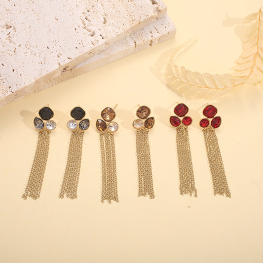 Boucles pendantes multi-lignes et strass couleurs