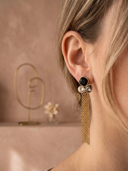 Boucles pendantes multi-lignes et strass couleurs