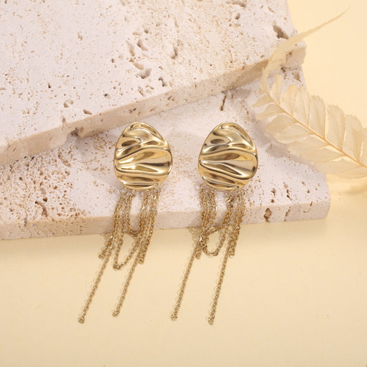 Boucles d'oreilles ronds martelés et files pendants