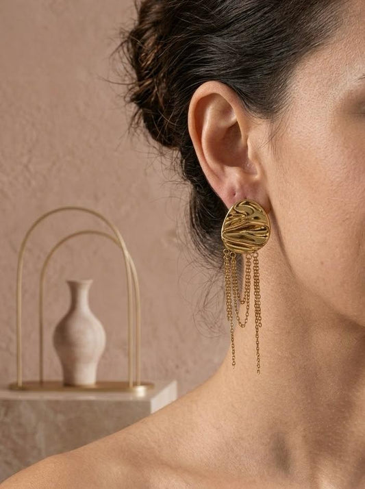 Boucles d'oreilles ronds martelés et files pendants