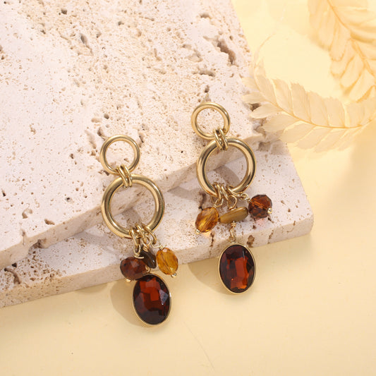 Boucles pendantes cercles cristaux de verres