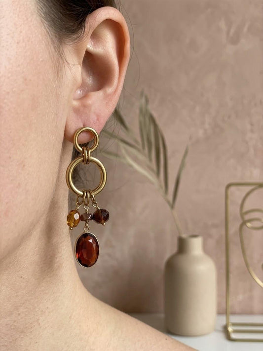 Boucles pendantes cercles cristaux de verres