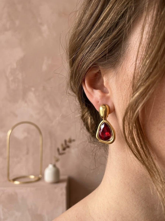 Boucles pendantes dorés cristaux de verres