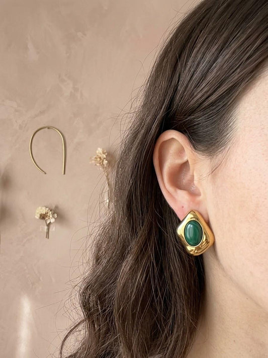 Boucles d'oreilles losanges dorées pierre naturelle œil de chat