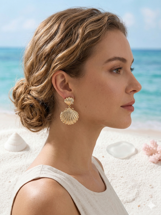 Boucles d’oreilles coquillages texturés et strass