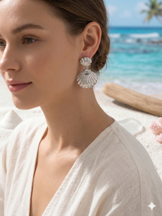 Boucles d’oreilles coquillages texturés et strass