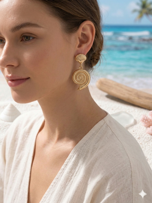 Boucles d’oreilles coquillage et spirale style océan