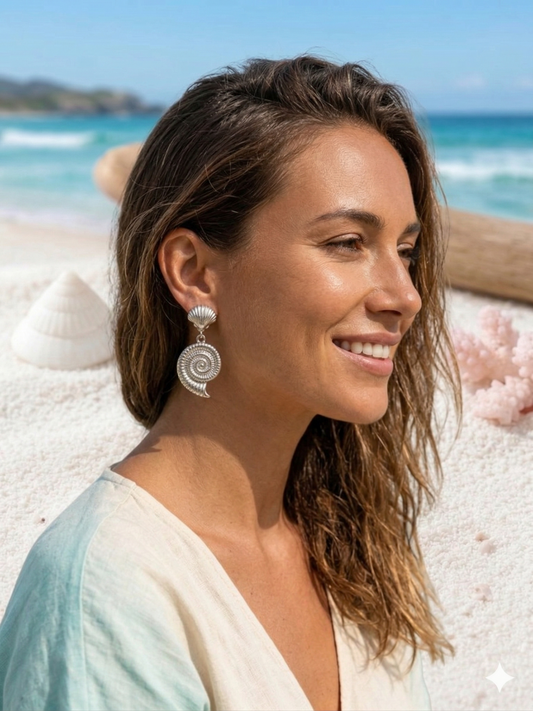 Boucles d’oreilles coquillage et spirale style océan