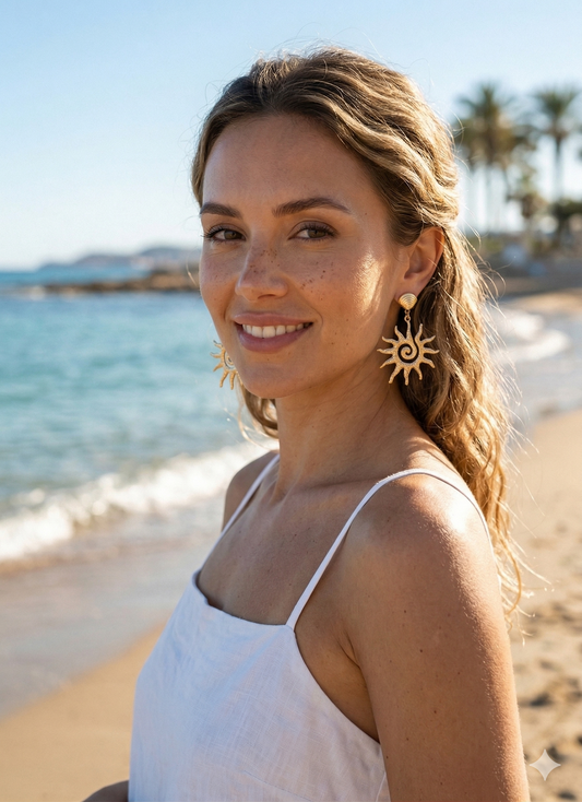 Boucles d'oreilles pendantes soleil spiralé texturé