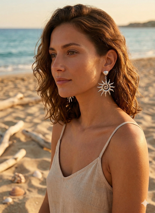 Boucles d'oreilles pendantes soleil spiralé texturé