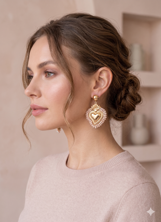 Boucles d'oreilles cœur ex-voto coloré