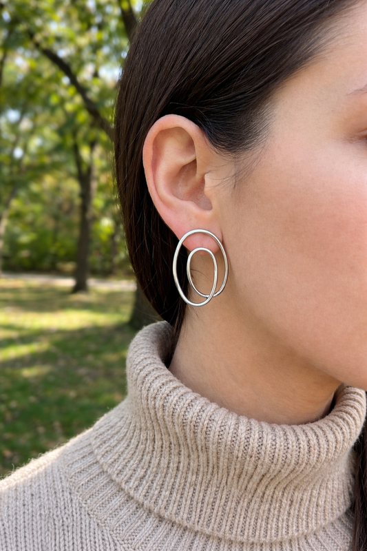 Boucles d’oreilles dorées design double anneau ovale
