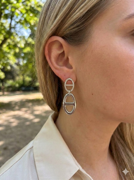 Boucles d’oreilles pendantes dorées double anneau ovale