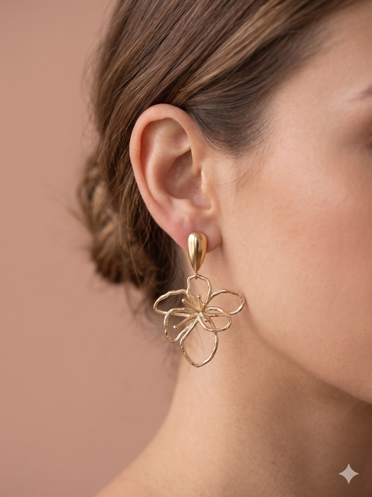 Boucles d'oreilles pendantes fleurs ajourées en fil sculpté