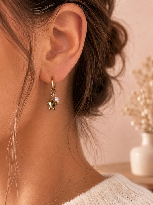 Boucles d'oreilles créoles tortue et perle
