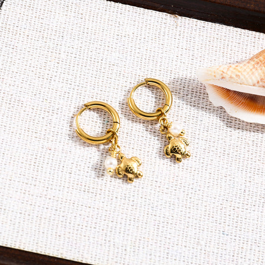 Boucles d'oreilles créoles tortue et perle