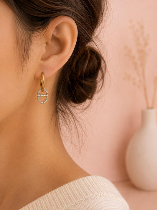 Boucles d'oreilles créoles ovale serti