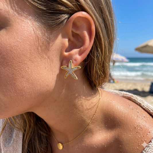 Boucles d'oreilles clous étoile de mer sertie de strass
