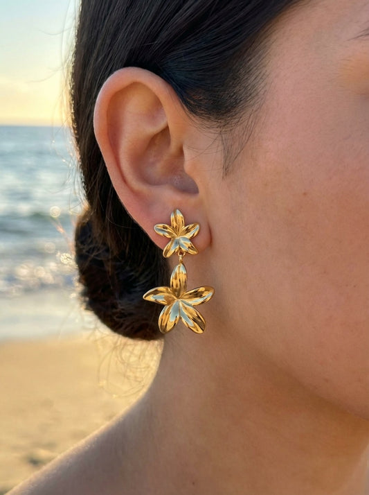 Boucles d’oreilles pendantes à doubles fleurs brillantes