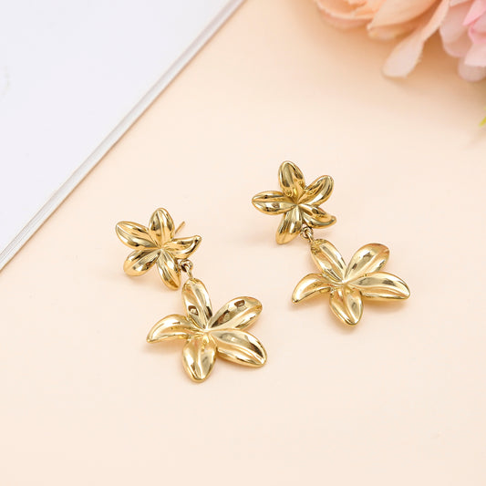 Boucles d’oreilles pendantes à doubles fleurs brillantes