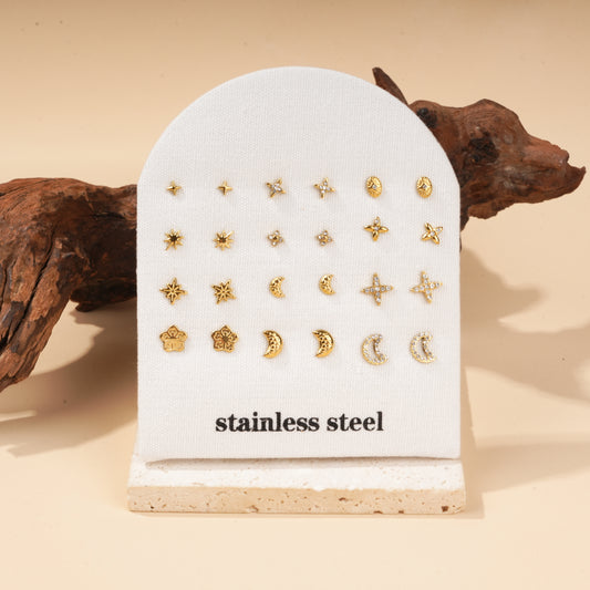 Lot de 12 paires de puces d'oreilles celestes sur présentoir