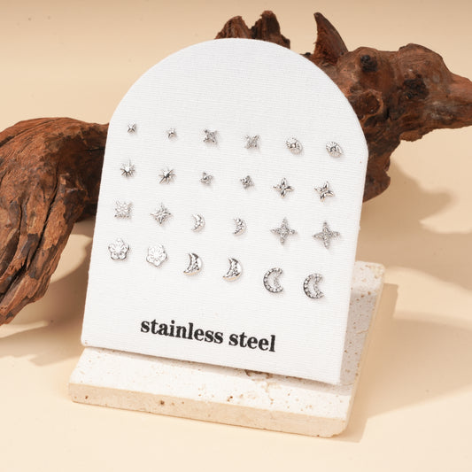Lot de 12 paires de puces d'oreilles celestes sur présentoir