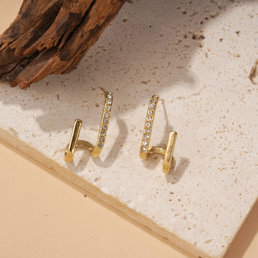 Boucles d'oreilles double branche strass
