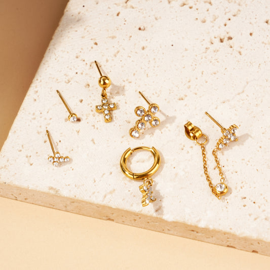 Lot de 6 boucles d'oreilles uniques assorties thème croix
