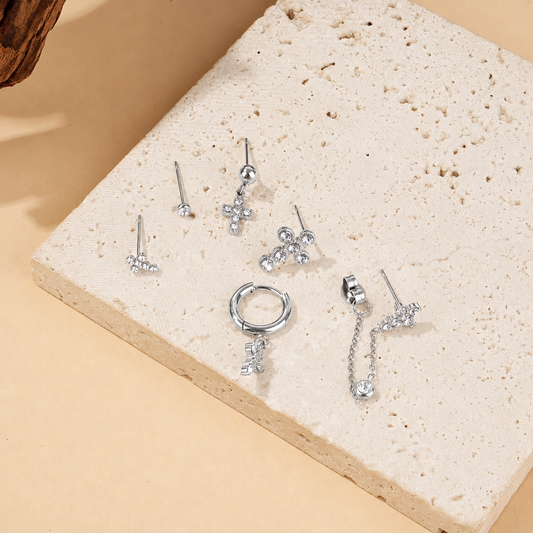 Lot de 6 boucles d'oreilles uniques assorties thème croix