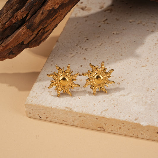 Boucles d’oreilles clous soleil texturé rayonnant