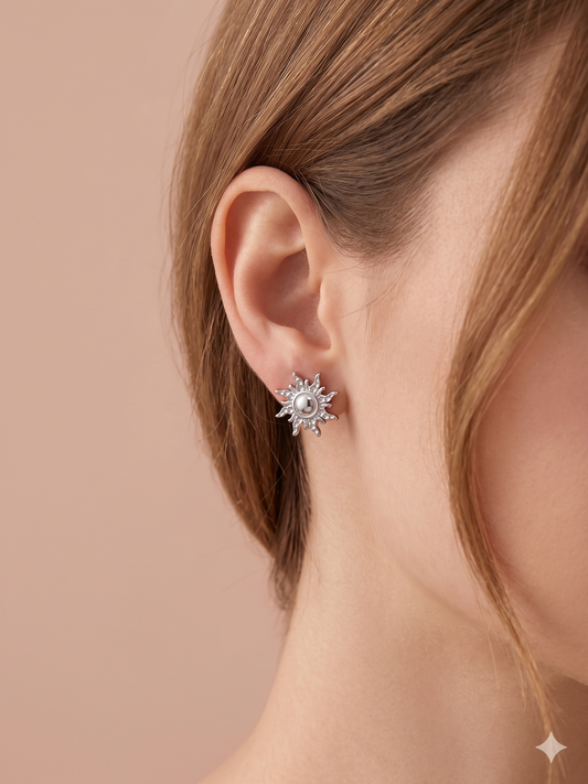 Boucles d’oreilles clous soleil texturé rayonnant