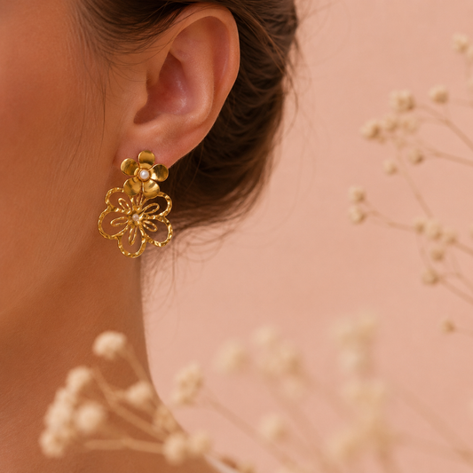 Boucles d'oreilles à double fleur perle et texturée