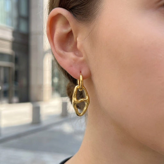 Boucles d'oreilles créoles pendentif ovale séparé martelé