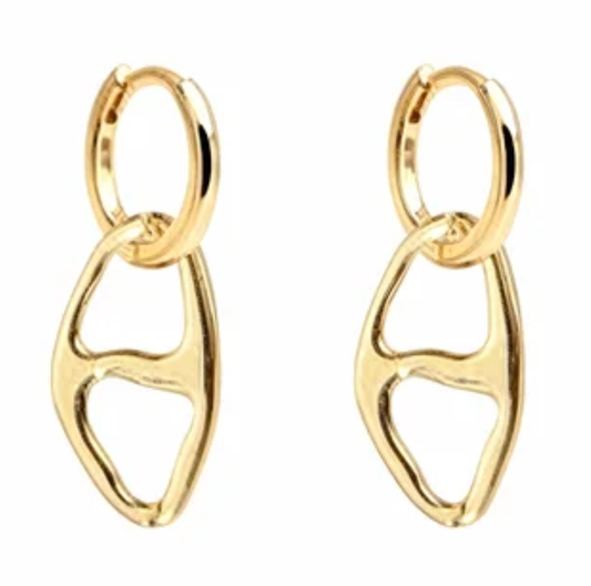 Boucles d'oreilles dorées créoles pendentif ovale séparé martelé