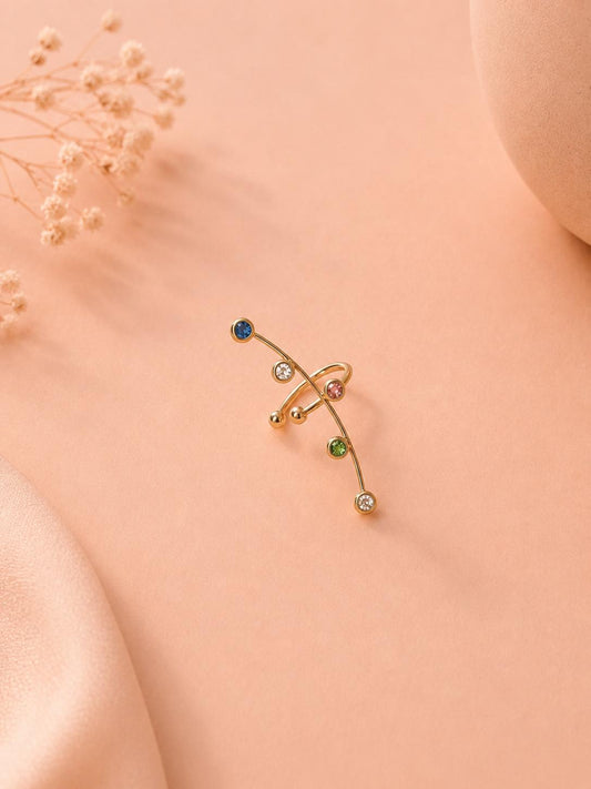 Bijou d'oreilles earcuff strass fins multicolores