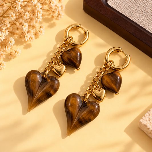 Créoles pendentifs cœurs résine pendant