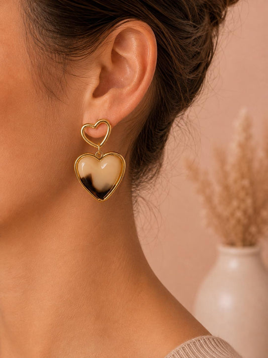 Boucles d'oreilles cœur résine léopard