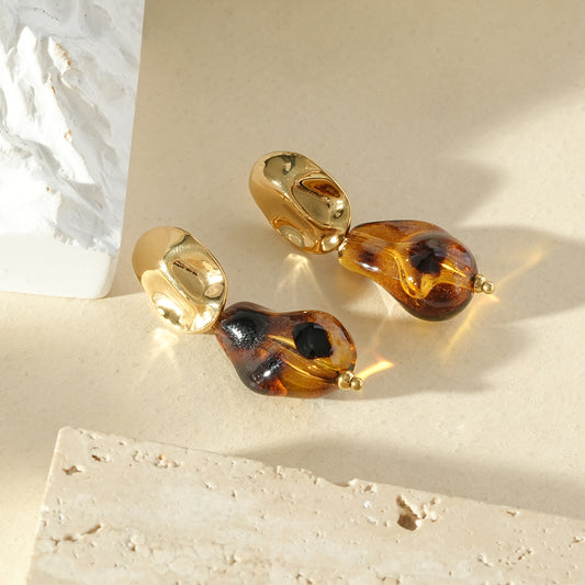Boucles d'oreilles pendantes perle de verre ambrée