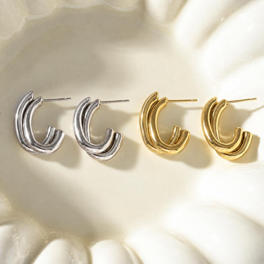 Boucles d'oreilles mini ovales multi lignes ouvertes