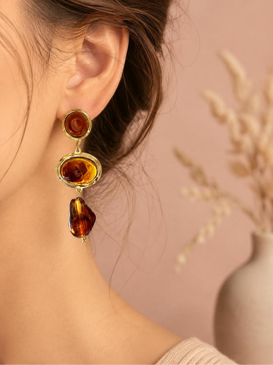 Boucles pendantes double pierre en résine