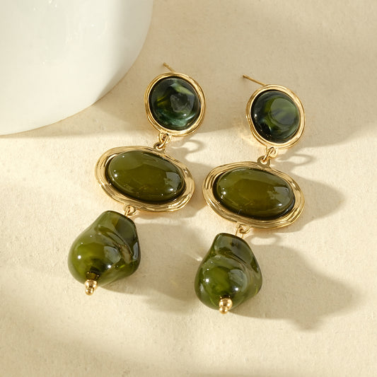 Boucles pendantes double pierre en résine
