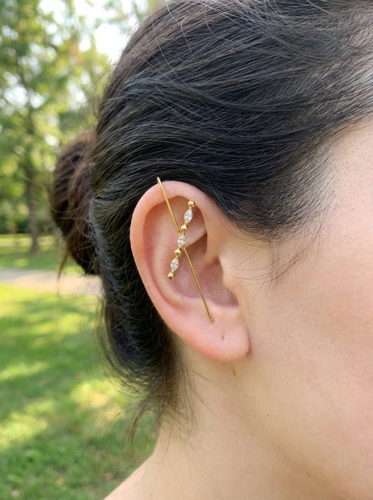 Bijou d’oreille traversant strass marquise
