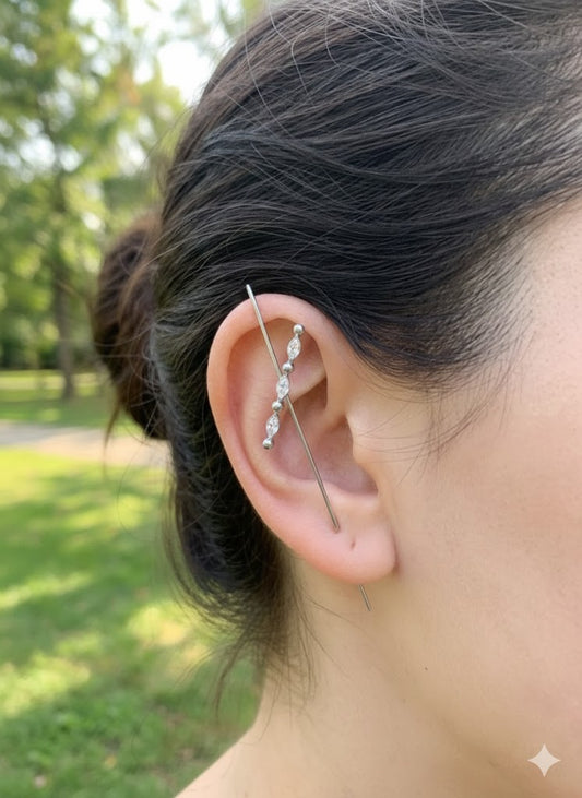 Bijou d’oreille traversant strass marquise